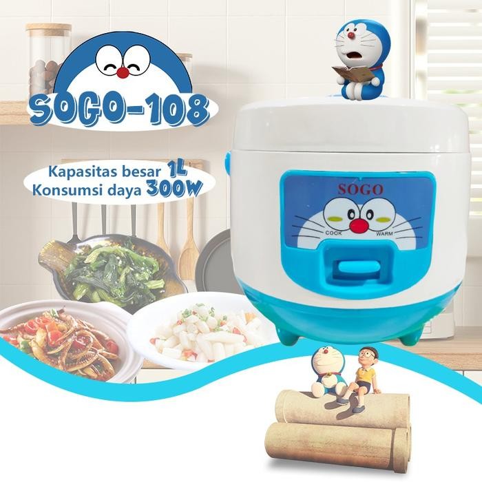 Magic Com Sogo Okayama Rice Cooker 1 Liter 3In1 - Motif Doraemon Sendok