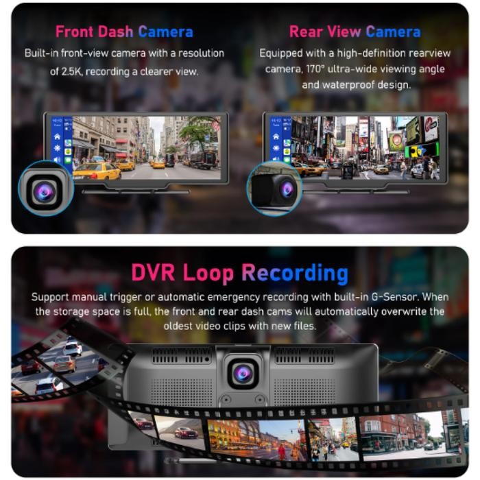 Ready Dashcam Monitor Lcd Touchscreen Dual Camera Depan Belakang Kamera Cctv Mobil Parkir Mundur