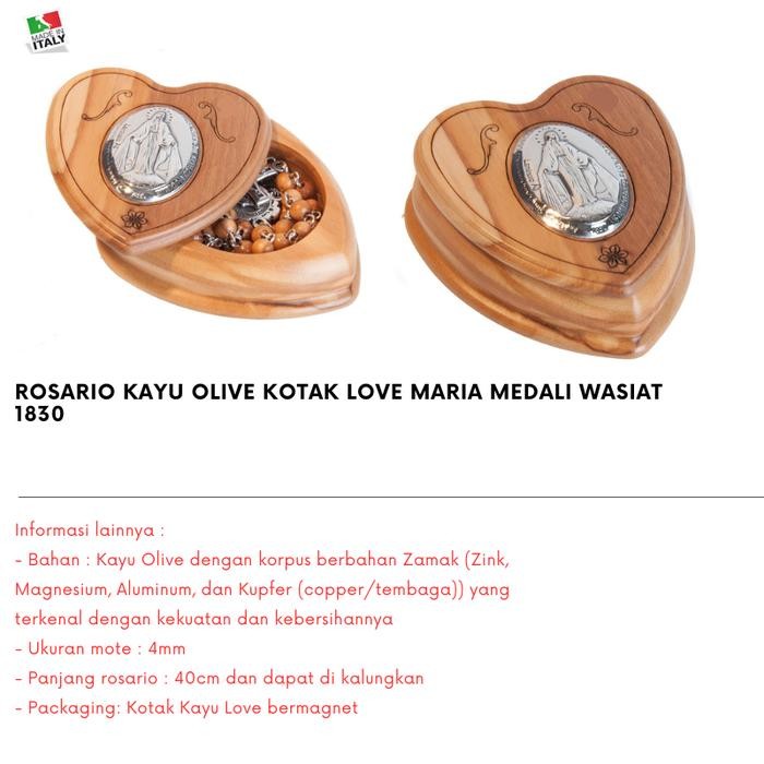 Rosario Kayu Olive Salus Populi Romani Bulat Benediktus Maria Medali Made in Italy Aksesoris Fashion