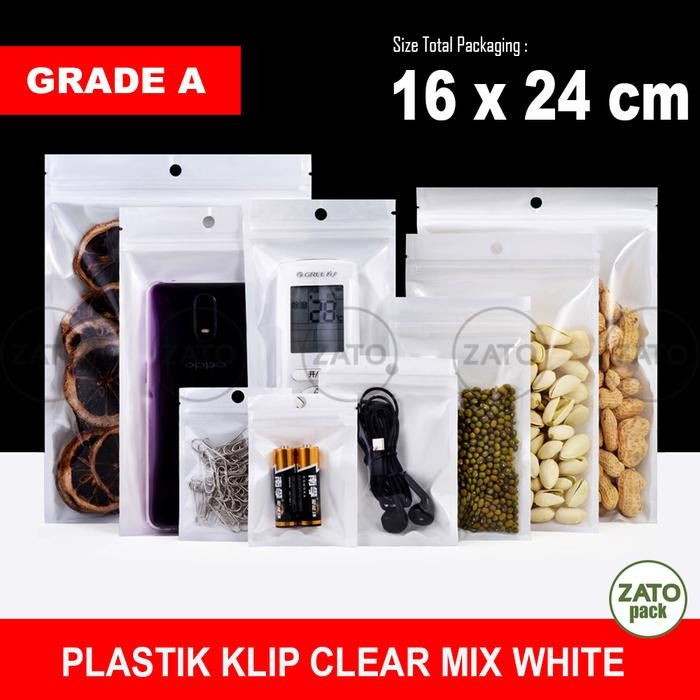 

16X24 CM 100 PCS PLASTIK KLIP PLASTIK ZIPLOCK PUTIH MIX CLEAR BUNGKUS KEMASAN PACKAGING ZATOPACK