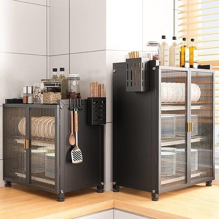 Rak piring dapur Rak kabinet multifungsi Kabinet tertutup sepenuhnya Lemari penyimpanan dapur