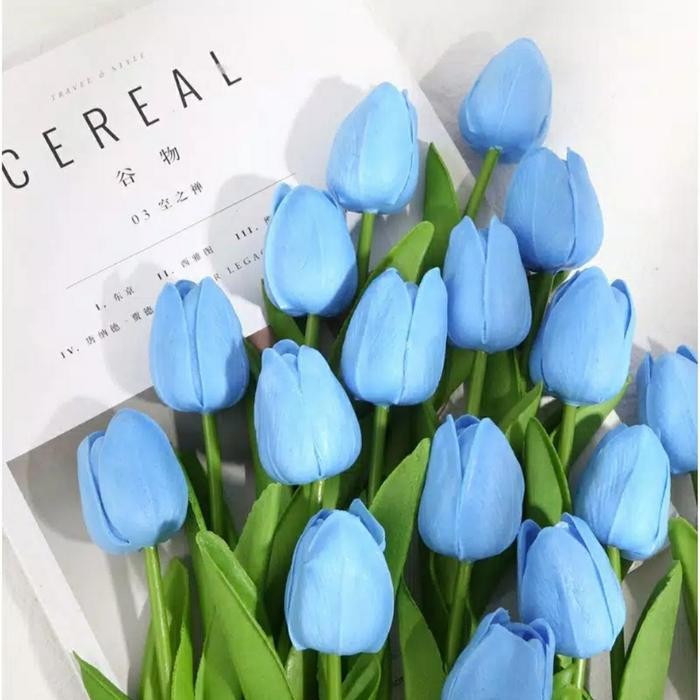 Bunga Tulip Artificial Bahan Latex (BIRU)