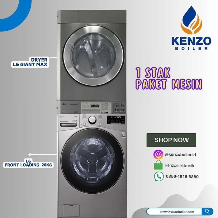 PAKET 1 STAK MESIN LAUNDRY LG 20KG DAN MESIN PENGERING LG GIANT MAX