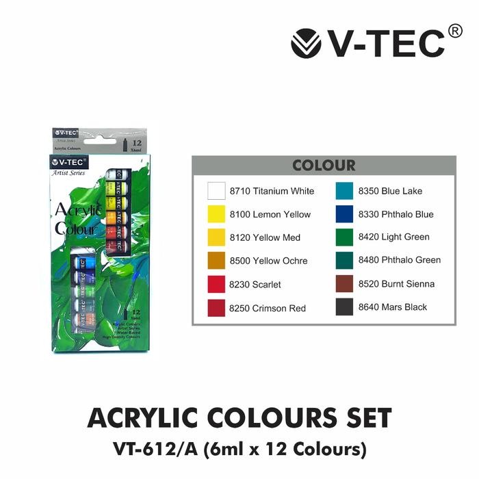 

Cat Lukis Acrylic Color Cat Akrilik V-TEC 6 ML 12 18 Warna Set Paint Pastel Neon Metallic