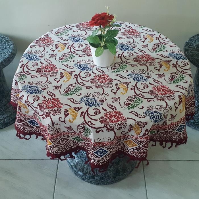 Taplak Meja Tamu Batik Cap Bundar Taplak Meja Bulat Batik Cap