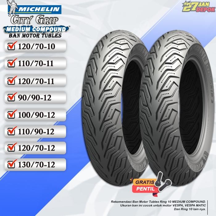 [Satuan] Ban Motor Vespa Michelin City Grip Ring 11 Tubles Ban Motor Tubeless Vespa Ring 12 Tubles