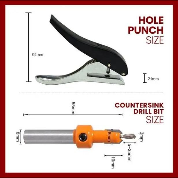 

Punch Hole Pembolong Hpl Utup Lubang Skrup Baut 8Mm Lengkap Bor Set