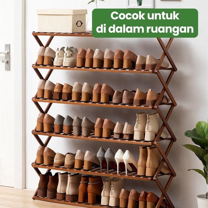 Muzy Rak Sepatu Kayu Zig zag Rak Tanaman Rak Bunga Hiasan Rak Serbaguna Tempat Sepatu Silang HRS202