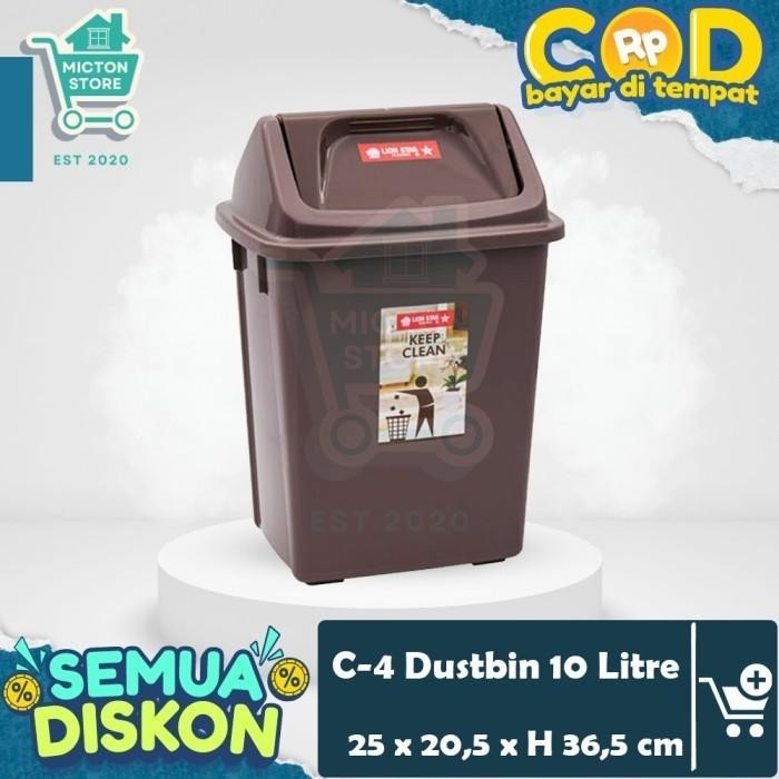 Sav Bigton Lion Star C-4 Dustbin 10 Liter Tempat Sampah Tutup Ayun Goyang Tong Kamar Mandi Kantor