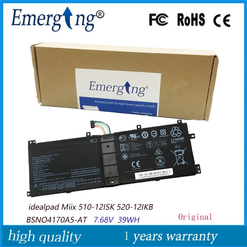 7.68V New Laptop Battery for Lenovo IdeaPad MIIX 510 510-12ISK Pro 520-12IKB BSNO4170A5-AT 5B10L6871