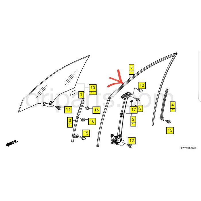 Karet Runchannel Kaca Pintu Honda Crv Gen 3 2007-2012