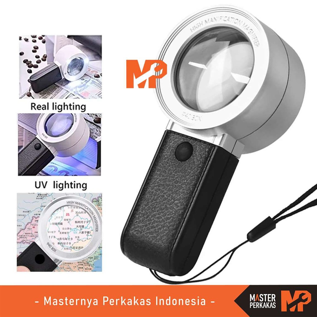 MP Pembesar Kaca LED UV 30x 40mm AE72x / Magnifier High Magnifying Glass LUP Loupe Glass / Lampu Mem