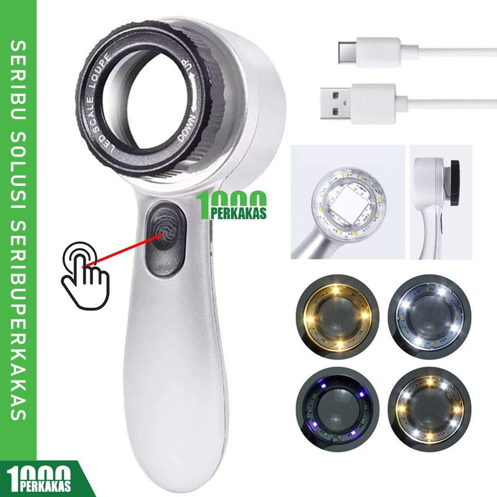 

Kaca Pembesar Scale LED UV 30x 35mm E011x 1P / Focusing Magnifier Magnifying Glass LUP Loupe Handheld High Power / Gelas Ultraviolet Lampu Membaca / Lurus Loop Sensor Sentuh Touch