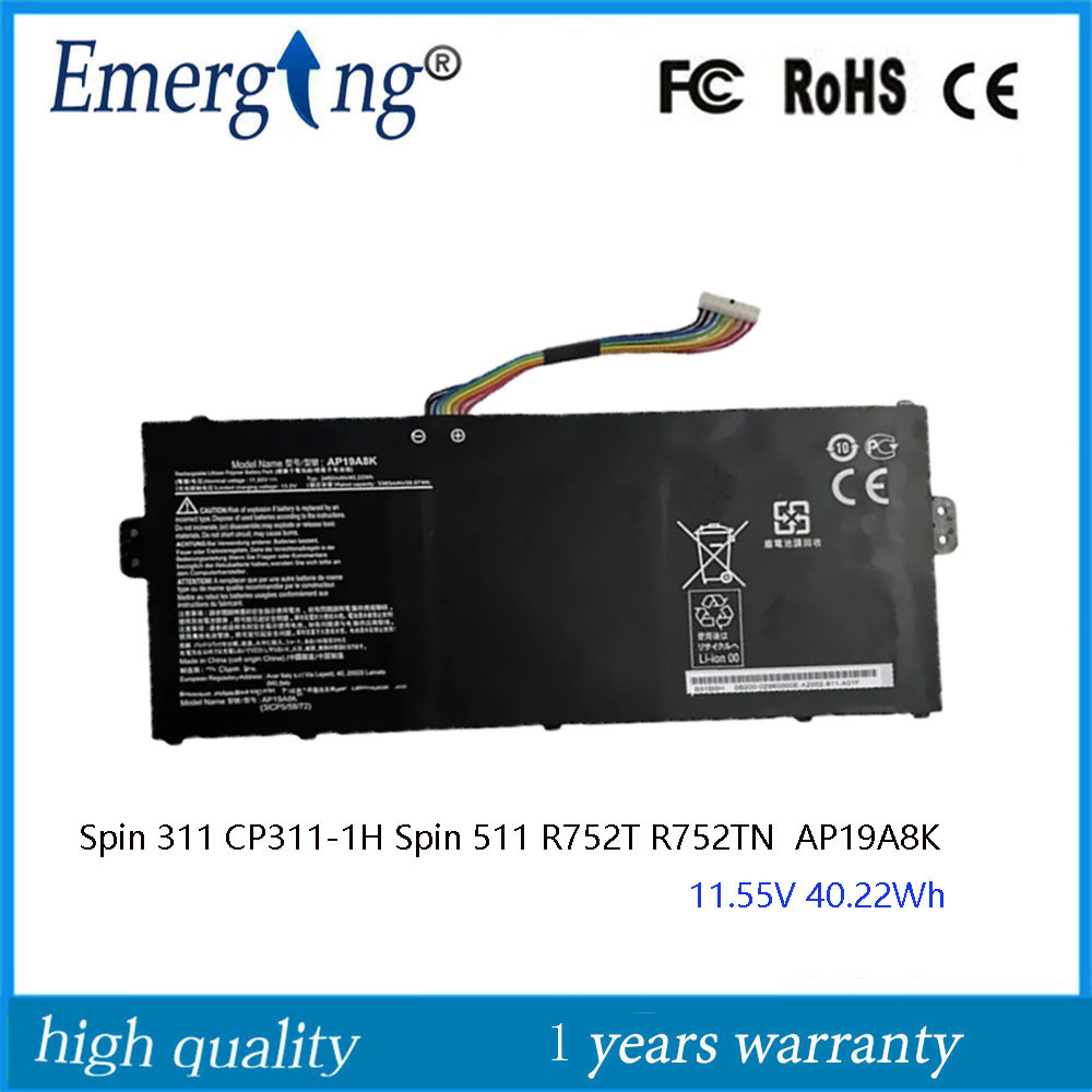 11.55V 40.22Wh AP19A8K  Laptop Battery For Acer Chromebook Spin 311 CP311-1H Spin 511 R752T R752TN S