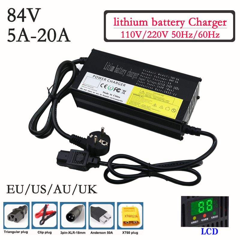IMPORT New 84V 5A/8A/10A/12A/15A/20A LED lithium-ion battery charger with high-power 20S 72V battery