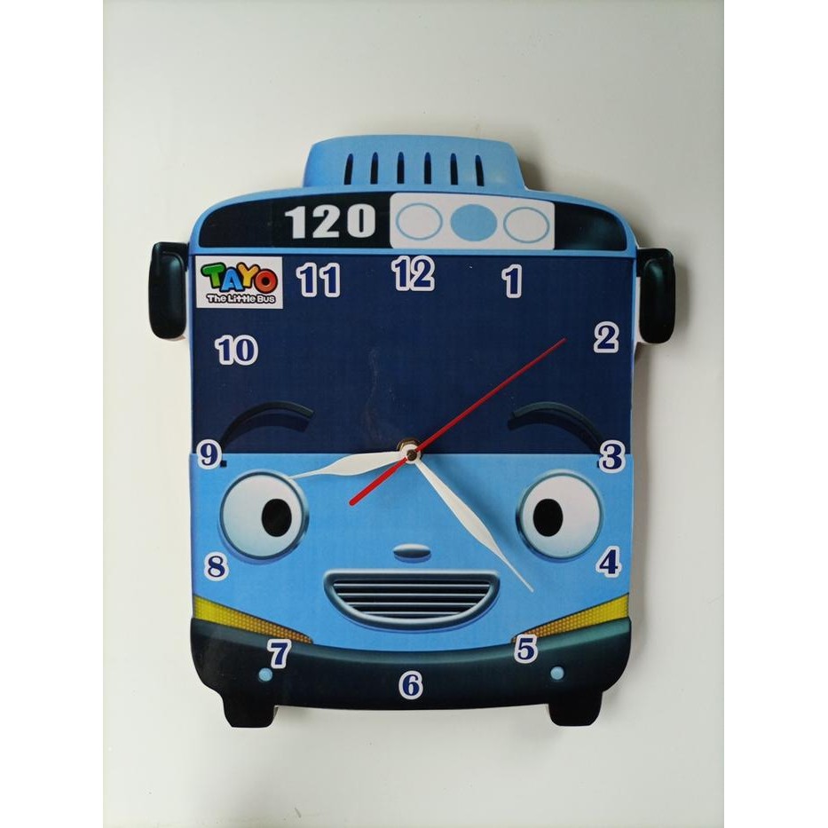 Jam Dinding Tempel Tembok Motif Tayo Bus Unik Lucu Besar Terbaru Murah