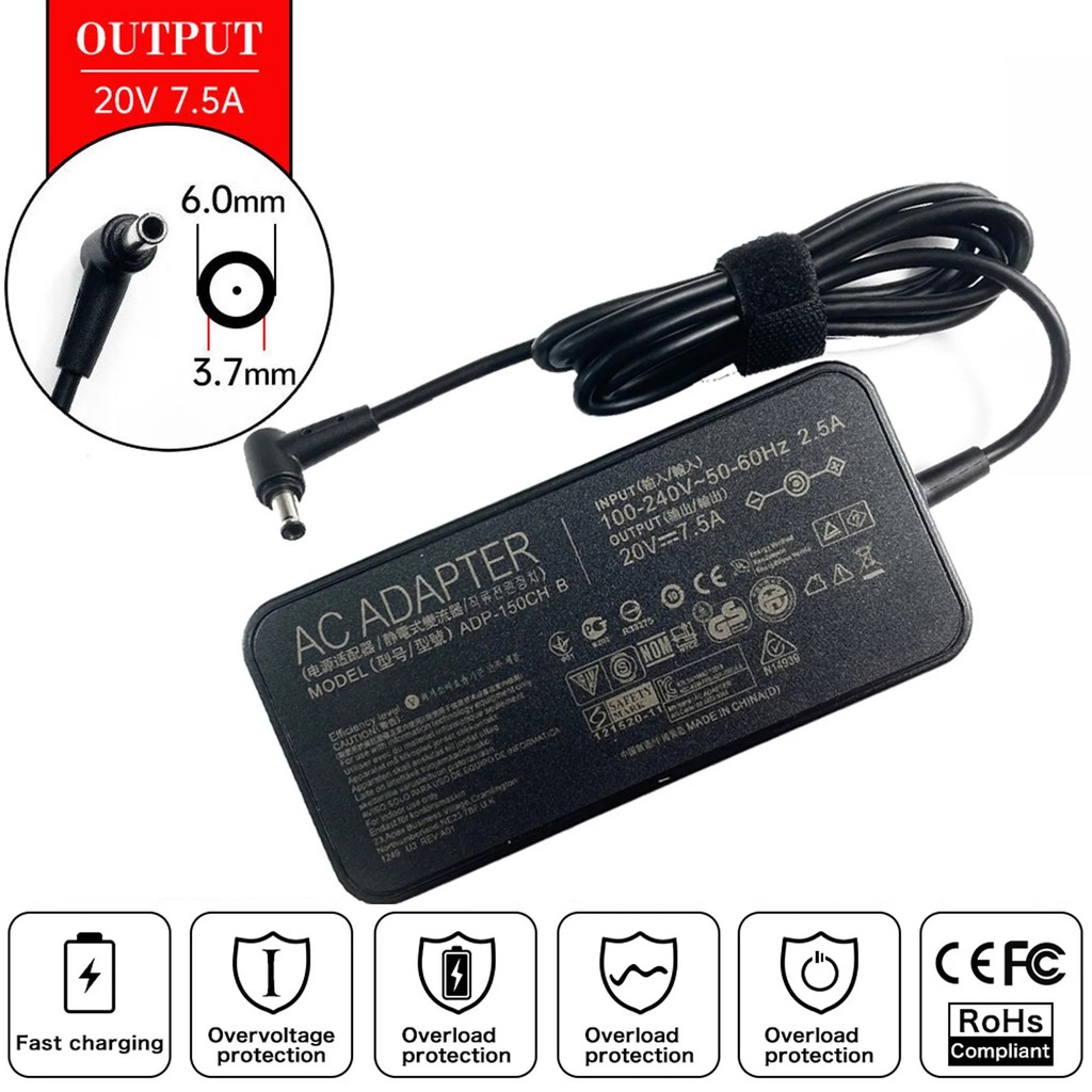 20V 7.5A Laptop AC Adapter Charger for ASUS ROG Strix A18-150P G731GT GL531GT GL731GT G513IH G731GT 