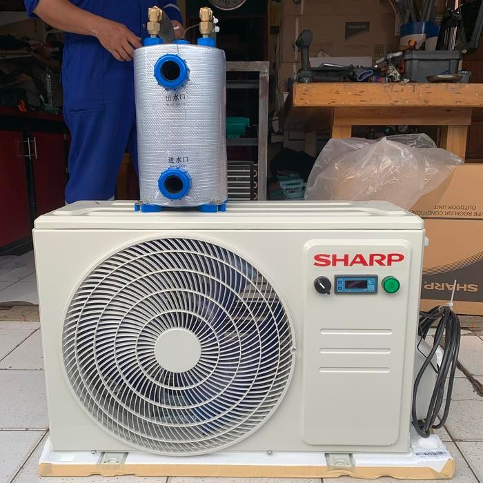 WATER CHILLER 1PK DENGAN OUTDOOR AC SHARP UNTUK KOLAM IKAN MESIN