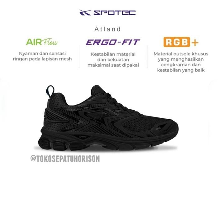 Spotec Atland Hitam / Hitam - Sepatu Lari - Running Shoes Unisex Full Black