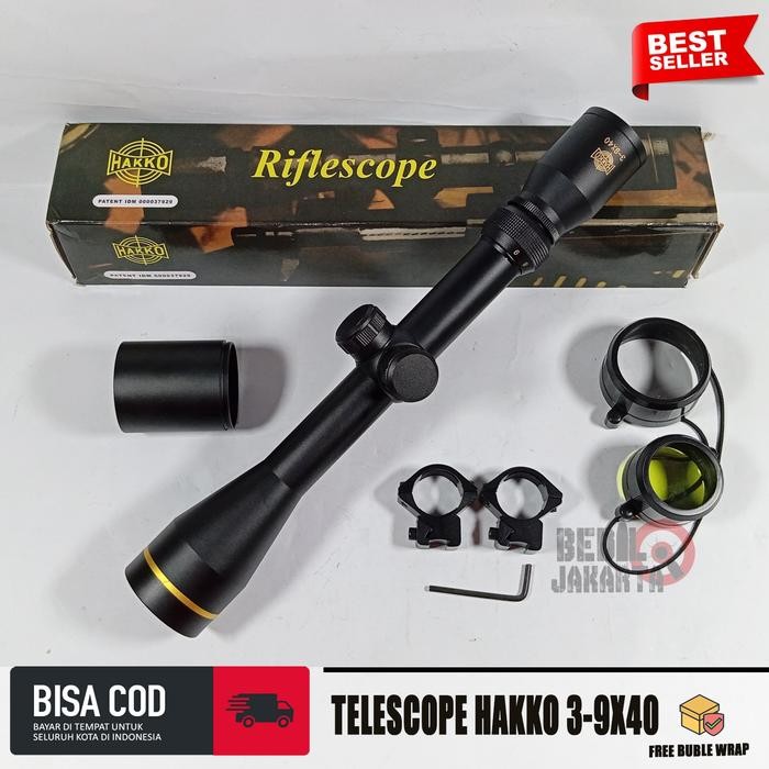 Teleskop Hakko 3-9X40 Ring Gold Tube 25 Tahan Getar Termurah