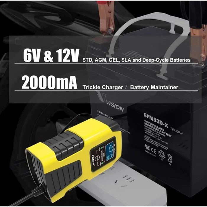 Charger Aki Foxsur 6V 12V - 2A Smart Battery Charger Cass Battery Accu