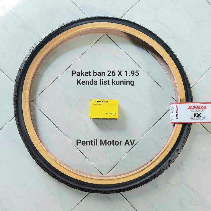 Paket Ban Sepeda 26 X 1.95 Kenda List Kuning Tanwall Plus Ban Dalam Av
