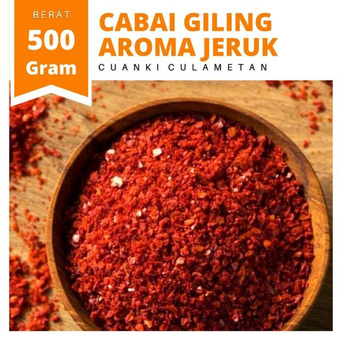

Cabai bubuk aroma jeruk 500 gram grade super