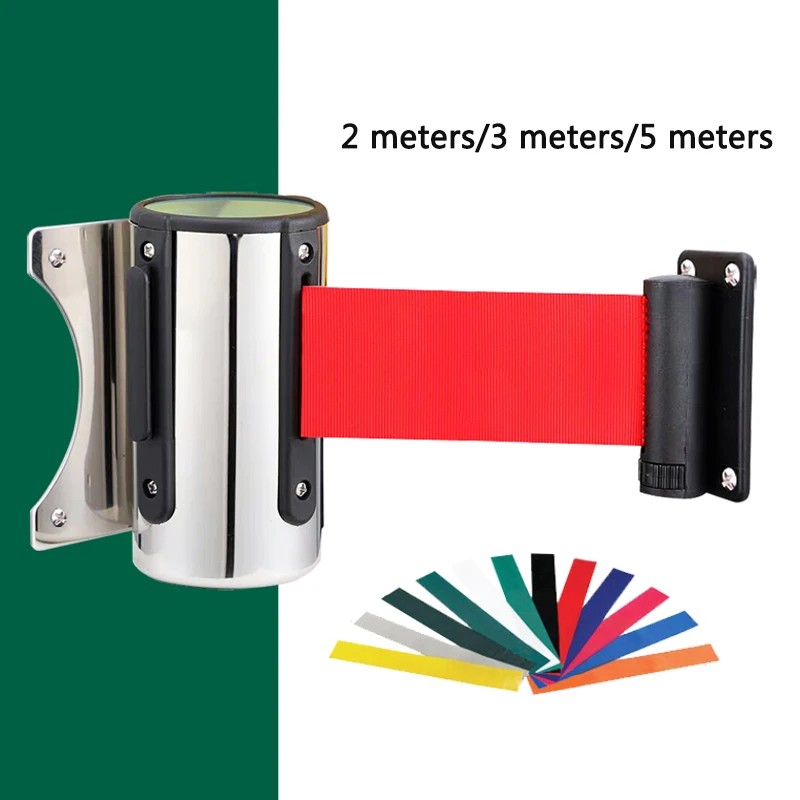 

Bank safety warning tape Crowd Outdoor Stainless Steel Wall Mount Retractable Ribbon Barrier