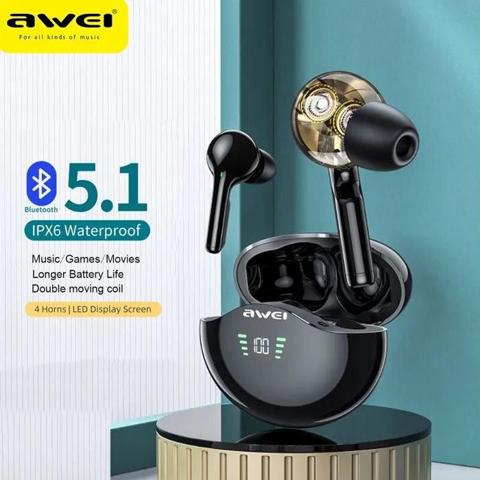 Awei T12P TWS Earphone Dual Dynamic Driver Wireless Bluetooth Headset