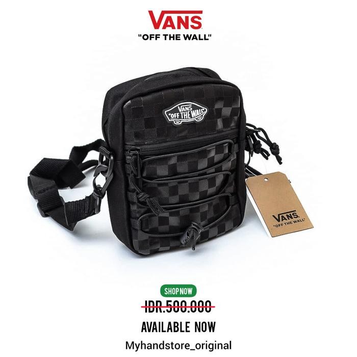 VANS SLING BAG / BAIL CROSSBODY CHECKERBOARD BLACK BLACK ORIGINAL 100%