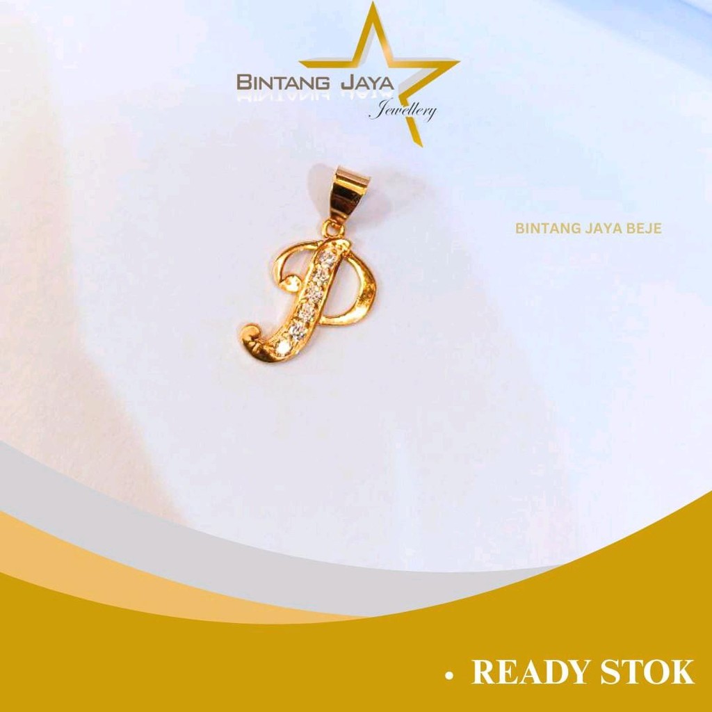 Liontin Emas Asli Huruf P Mata Putih - Kadar (16K) - Berat 0.99gr - Model Inisial P dengan Batu Puti