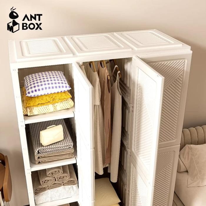 ANTBOX Lemari Pakaian Putih Susun Plastik Minimalis Lemari Baju