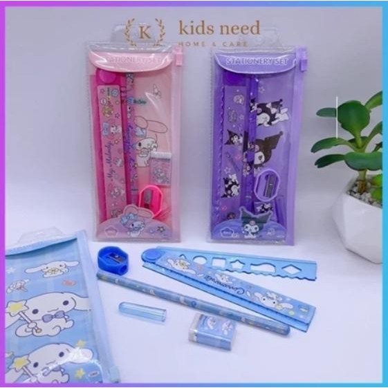 

5In1 Sil Set Alat Tulis Anak Lucu / Study Set Ghapus /Tempat Sil Buku Tulis Sekolah / Set Dompet