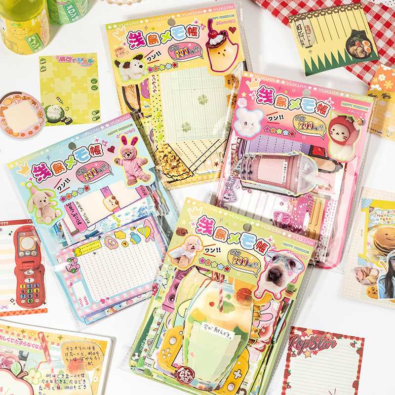 

200pcs/pack Cute Retro Y2K Memo Pads Message Paper Journal DIY Material Base Note Paper Japanese