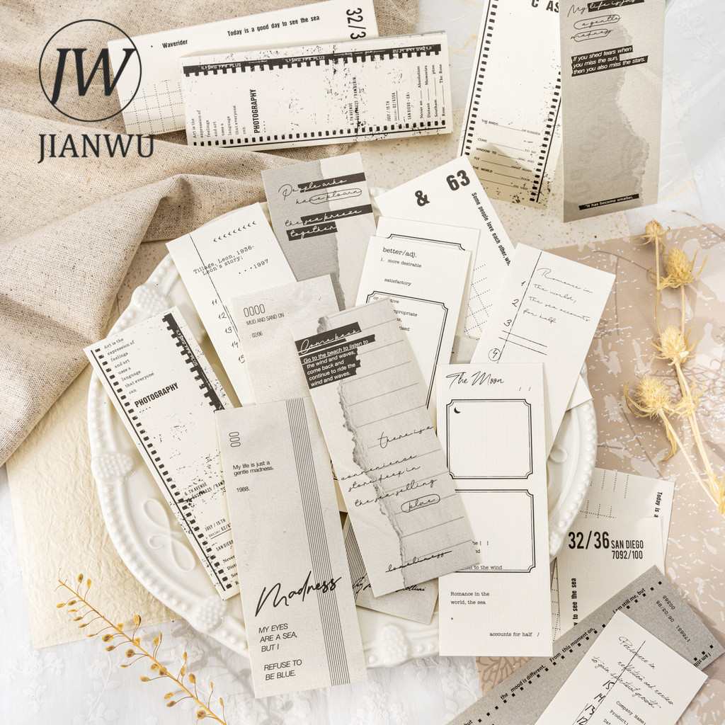 

JIANWU Take A Look At My Ledger Series Vintage Border English Text Collage Material Memo Pad