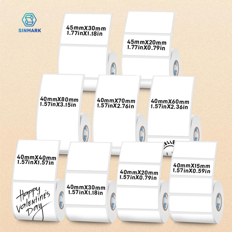 

SINMARK 2 Rolls Thermal Label Stickers White 40mm Wide Waterproof Labels Paper DIY Tags Suit for