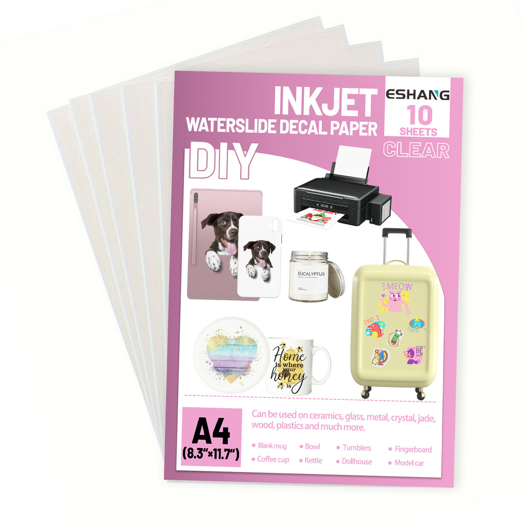 

5/10 Sheets Waterslide Decal Paper INKJET / LASER CLEAR Premium Water Slide Transfer Paper, Clear,