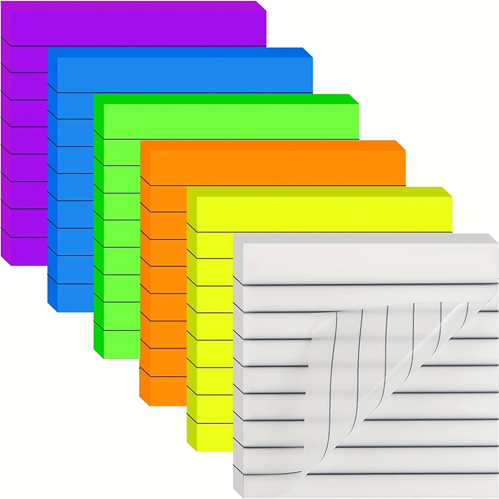 

300 Sheets Lined Transparent Sticky Notes, 3x3 Inch 6 Colorful Tabs With Line For Office College