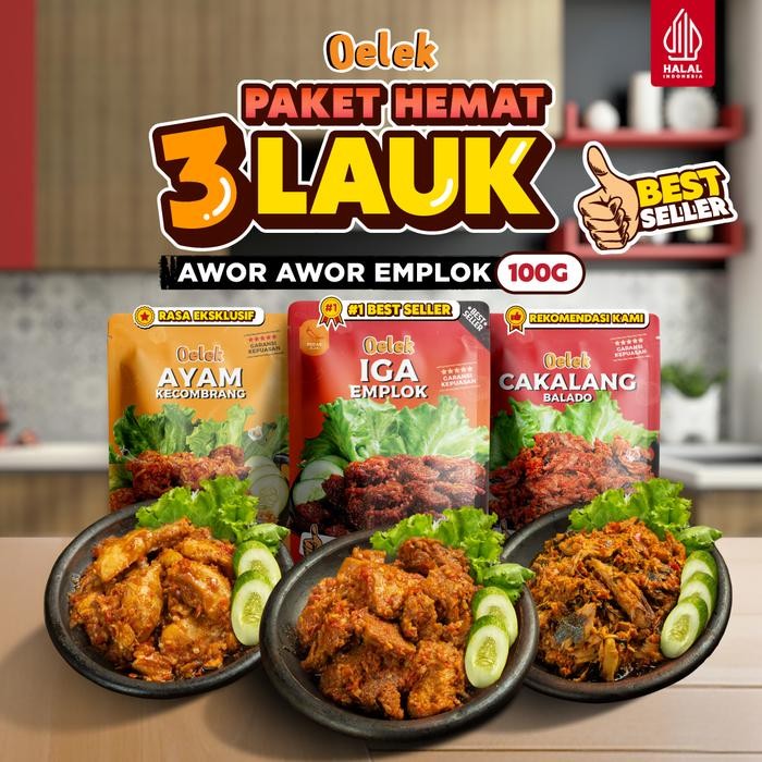 

Paket Hemat Kecil 3 Cobain Dulu Awor-Awor Emplok / Iga Emplok, Ayam Kecombrang, Cakalang Balado
