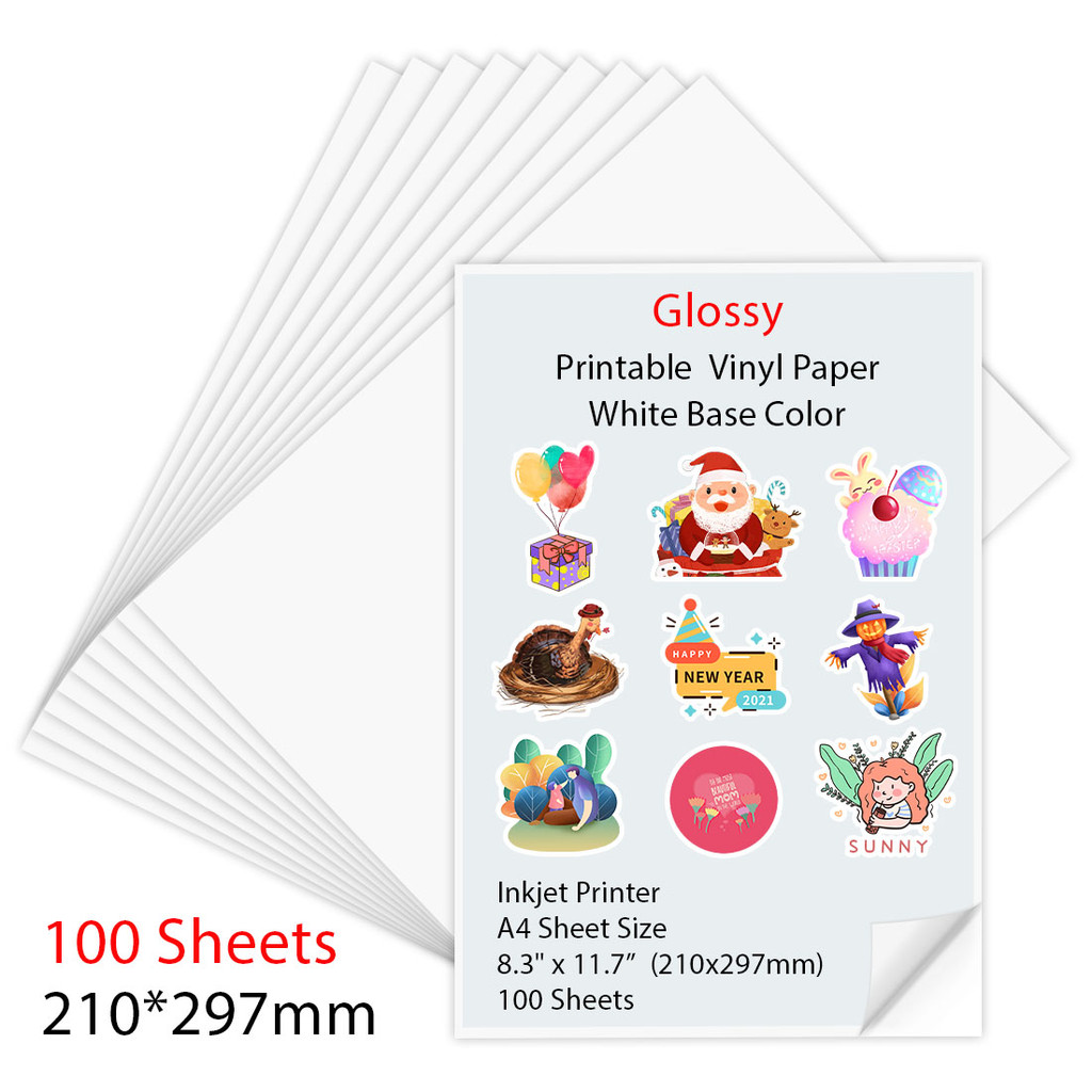

10/30/50/100Sheets A4 Glossy Printable Vinyl Sticker Paper Inkjet Printer Paper 210*297mm Copy Paper