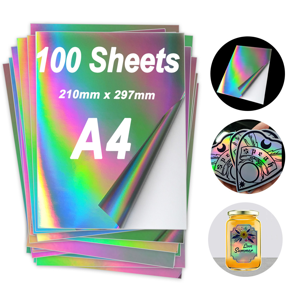 

10/20/30/40/50/100 Sheets Holographic Sticker A4 Printable Vinyl Sticker Paper Waterproof