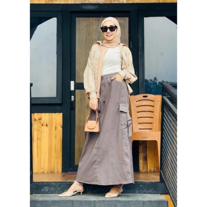 (Allthebest) ROK CARGO PANJANG WANITA STANDAR JUMBO KOREAN SYTLE / MAXY DRESS KEKINIAN Muslim Dewasa