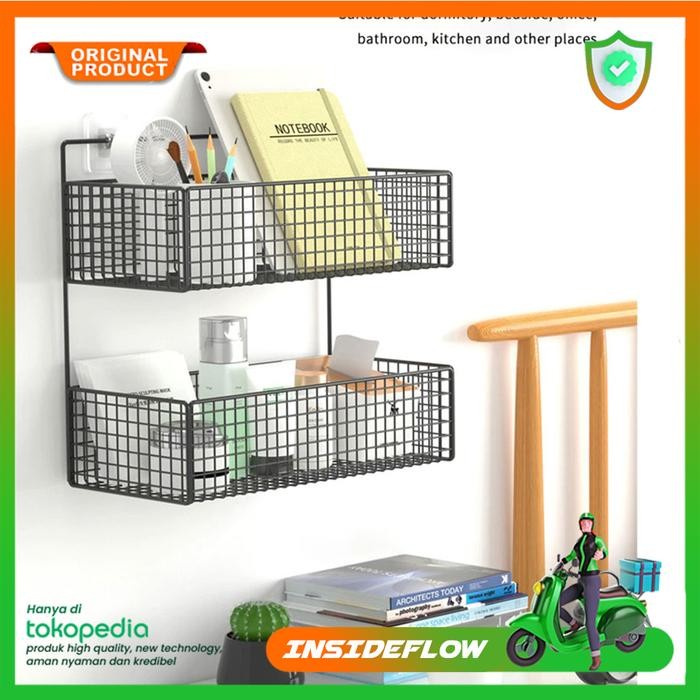 Rak Dinding Gantung Buku Make up Alat Tulis Kamar Organizer 2 Layers