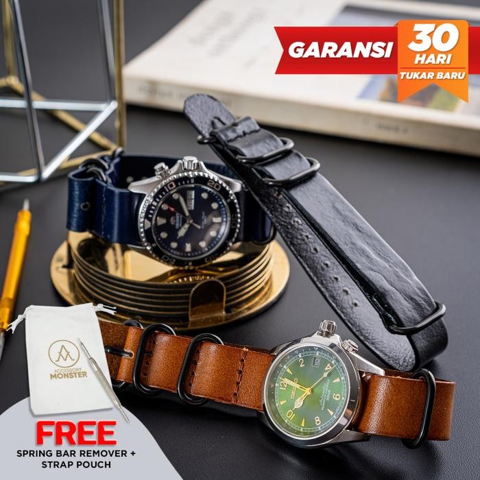 Tali Jam Tangan Kulit Asli Nato Zulu Genuine Leather Strap Ori Zbkl