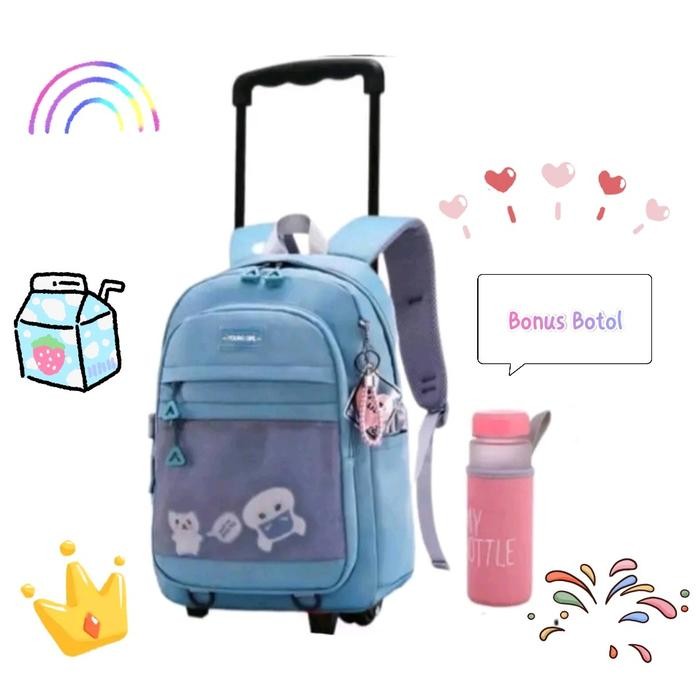 Tas Troli Anak Sekolah Bonus Botol Gambar Kartun Gosh / Tas Dorong Koper Anak Unisex