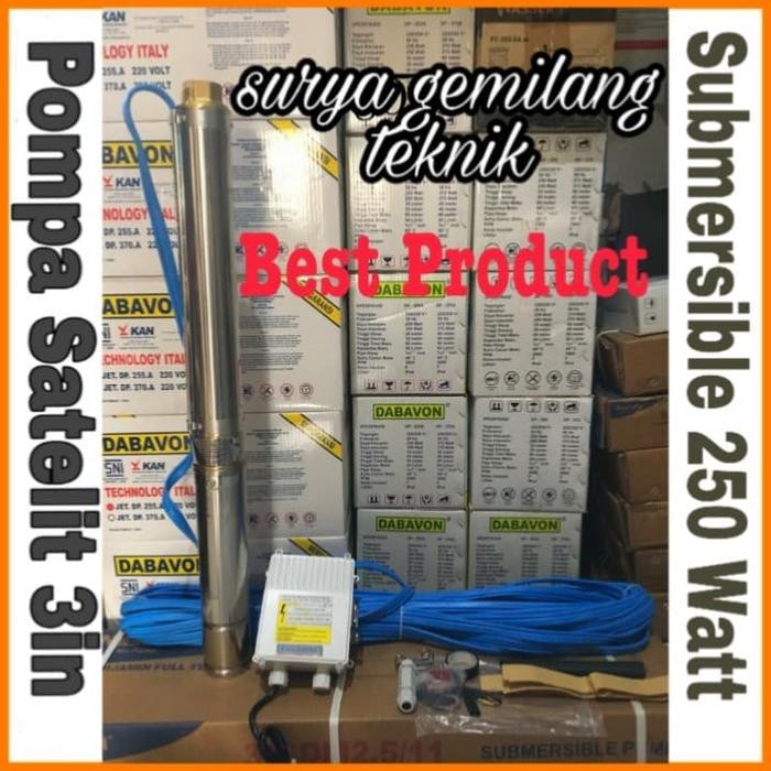 Terbaik Mesin Pompa Air Submersible 250 Watt + Kabel 40M Pompa Satelit 3In