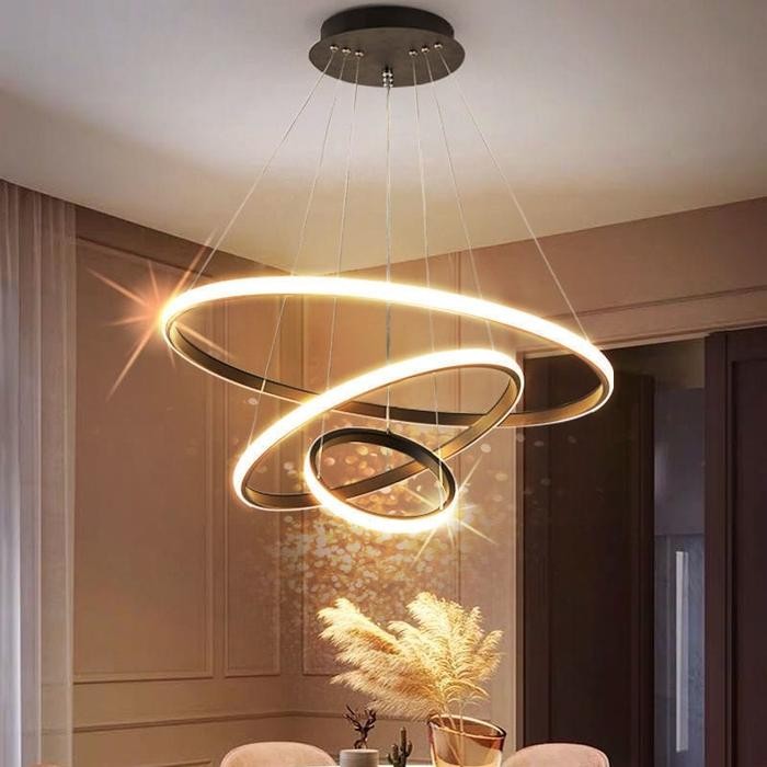 Golden LED Lampu plafon Lampu Gantung nimalis Modern RUANG TAMU Lampu Gantung LED 3 Ring Modern