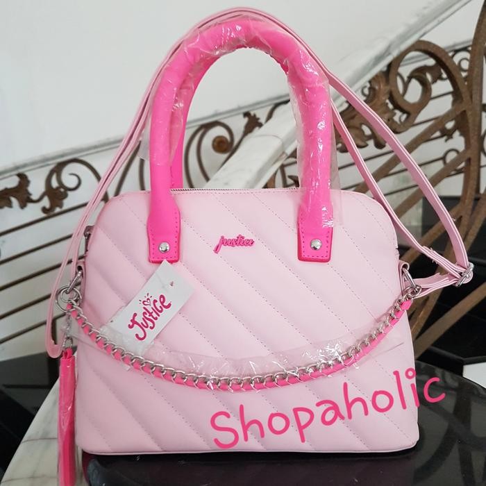 Promo Tas Justice Original Pink Quilted Chain Selempang Sling Bag Hand Bag