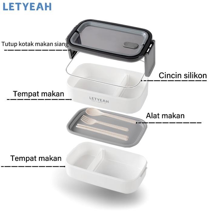 Letyeah 1600Ml Kotak Makan Lunch Box Anti Tumpah Tahan Panas+Tas Bekal