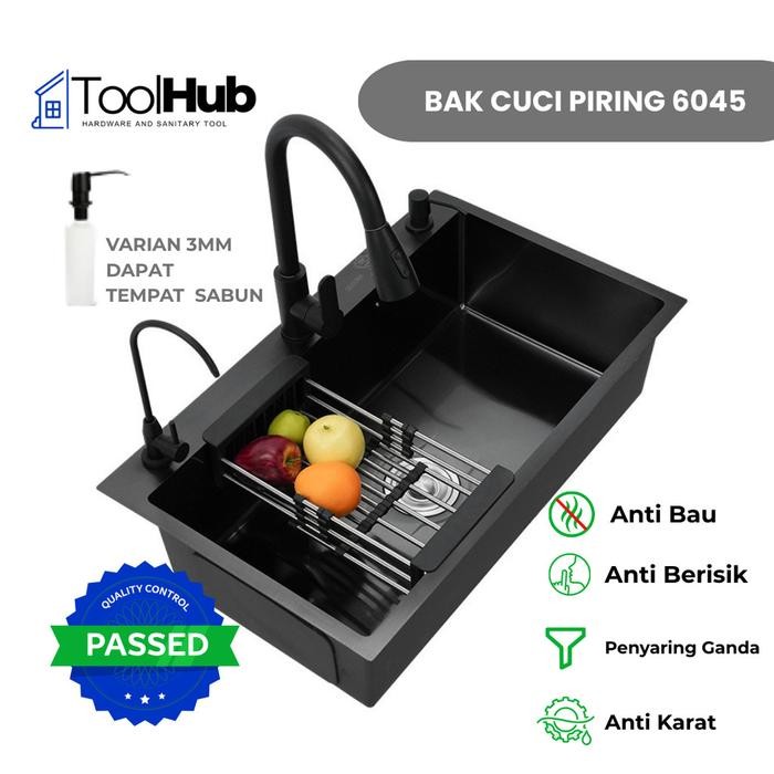 Best Seller Bak Cuci Piring 6045 Full Set Wastafel Dapur Stainless Bak Cuci Piring 1 Lubang